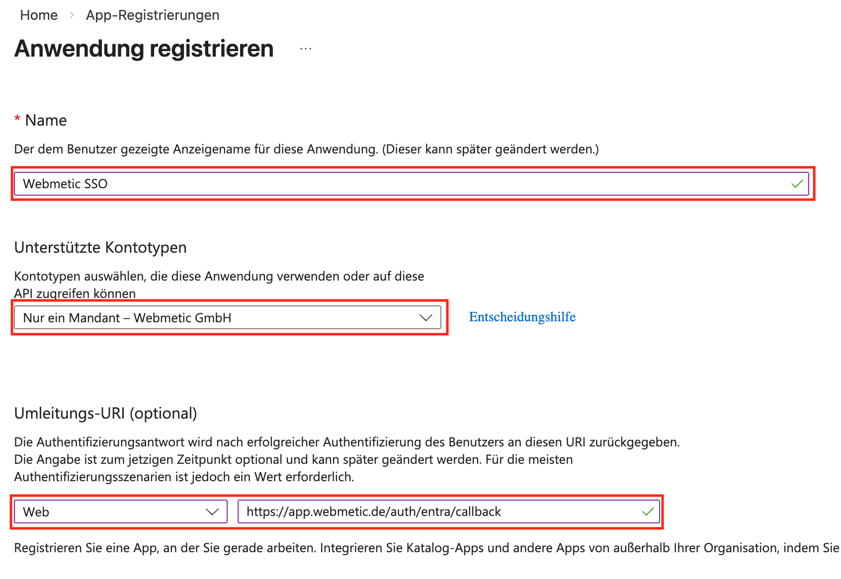 Entra-ID SSO App Registrierung