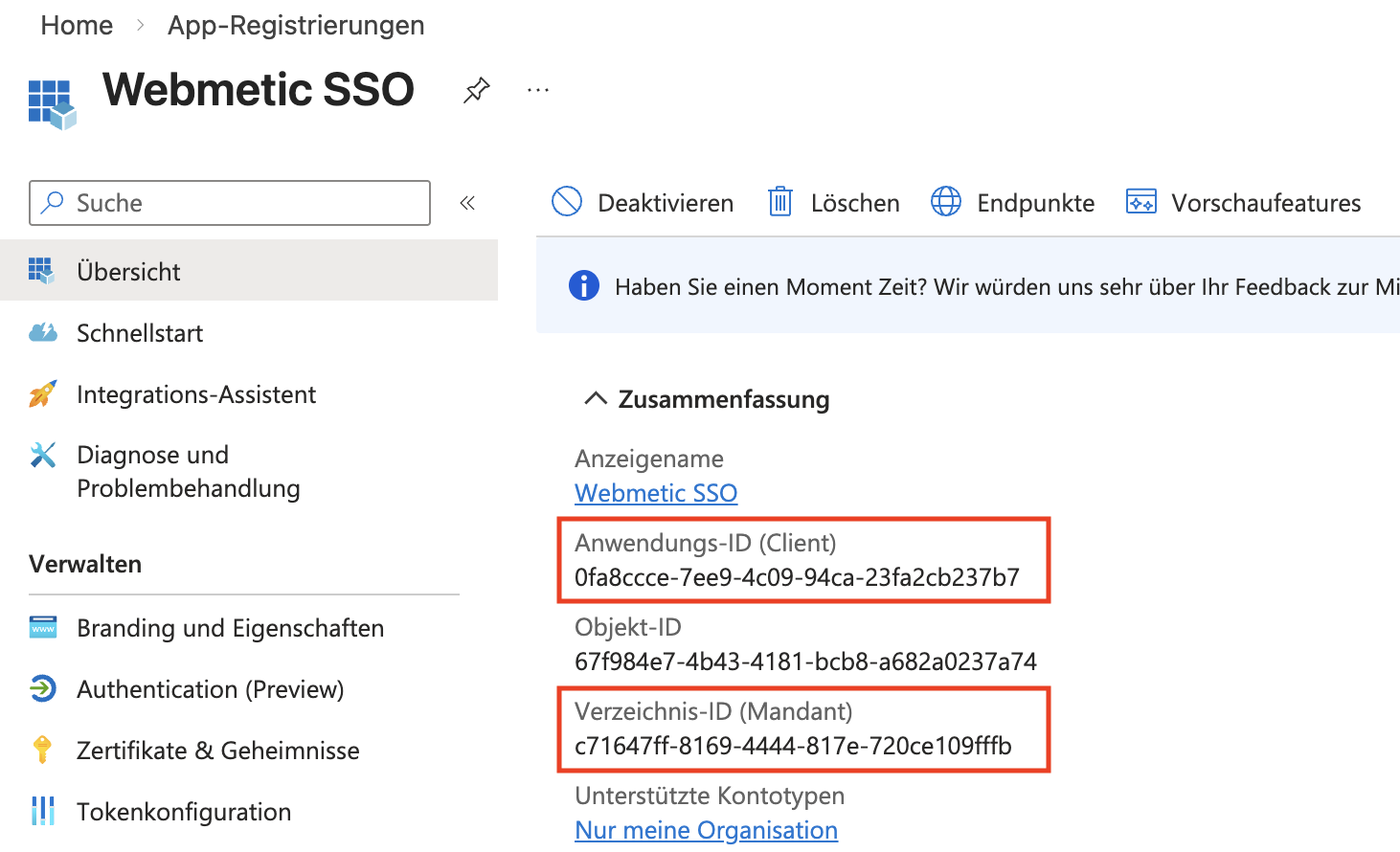 Entra-ID SSO App Übersicht