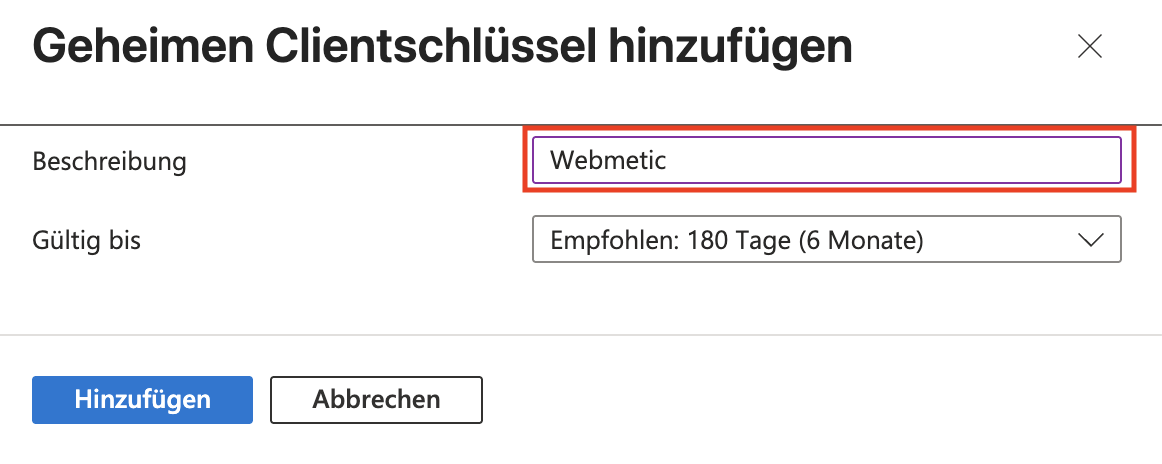 Entra-ID SSO Geheimer Schlüssel hinzufügen