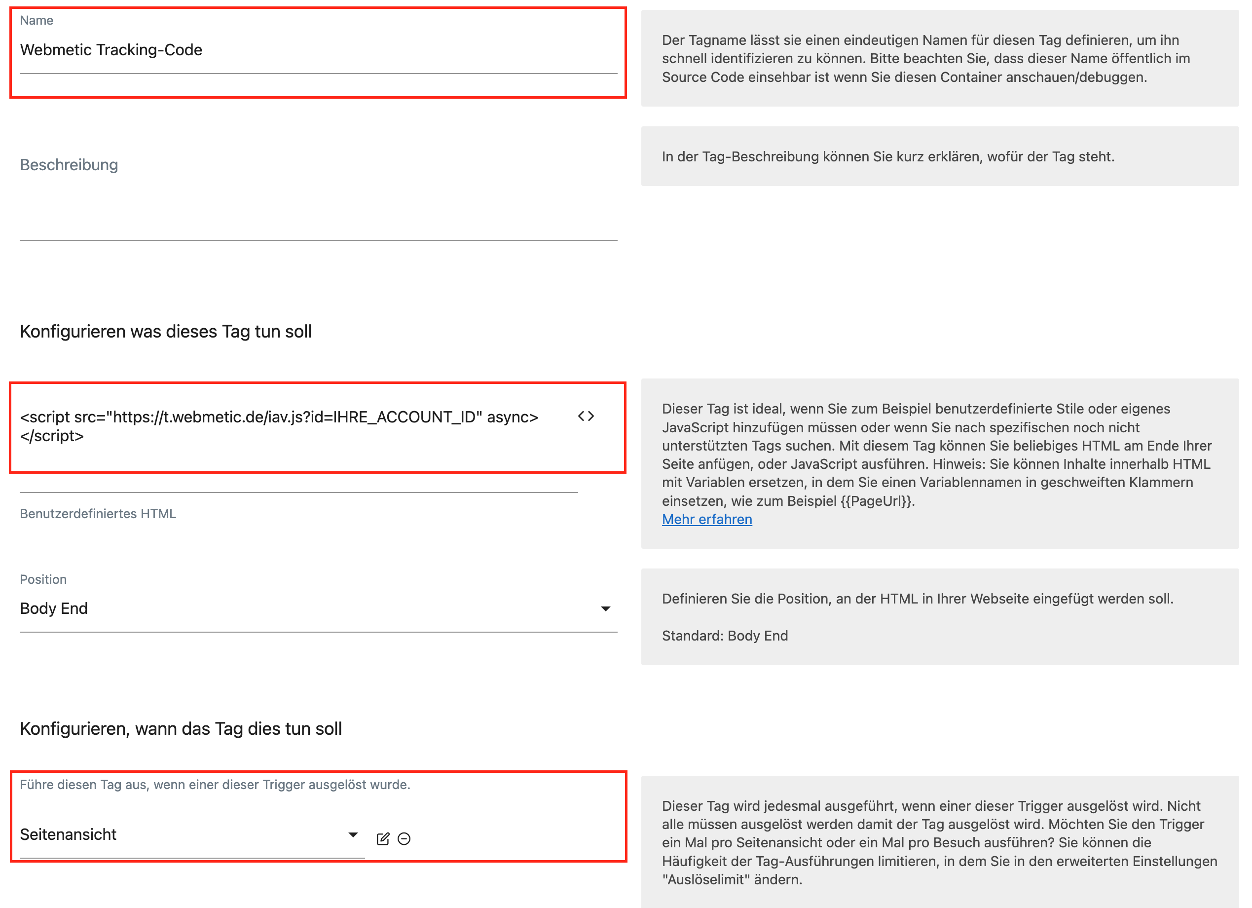 Matomo Tag Einrichtung